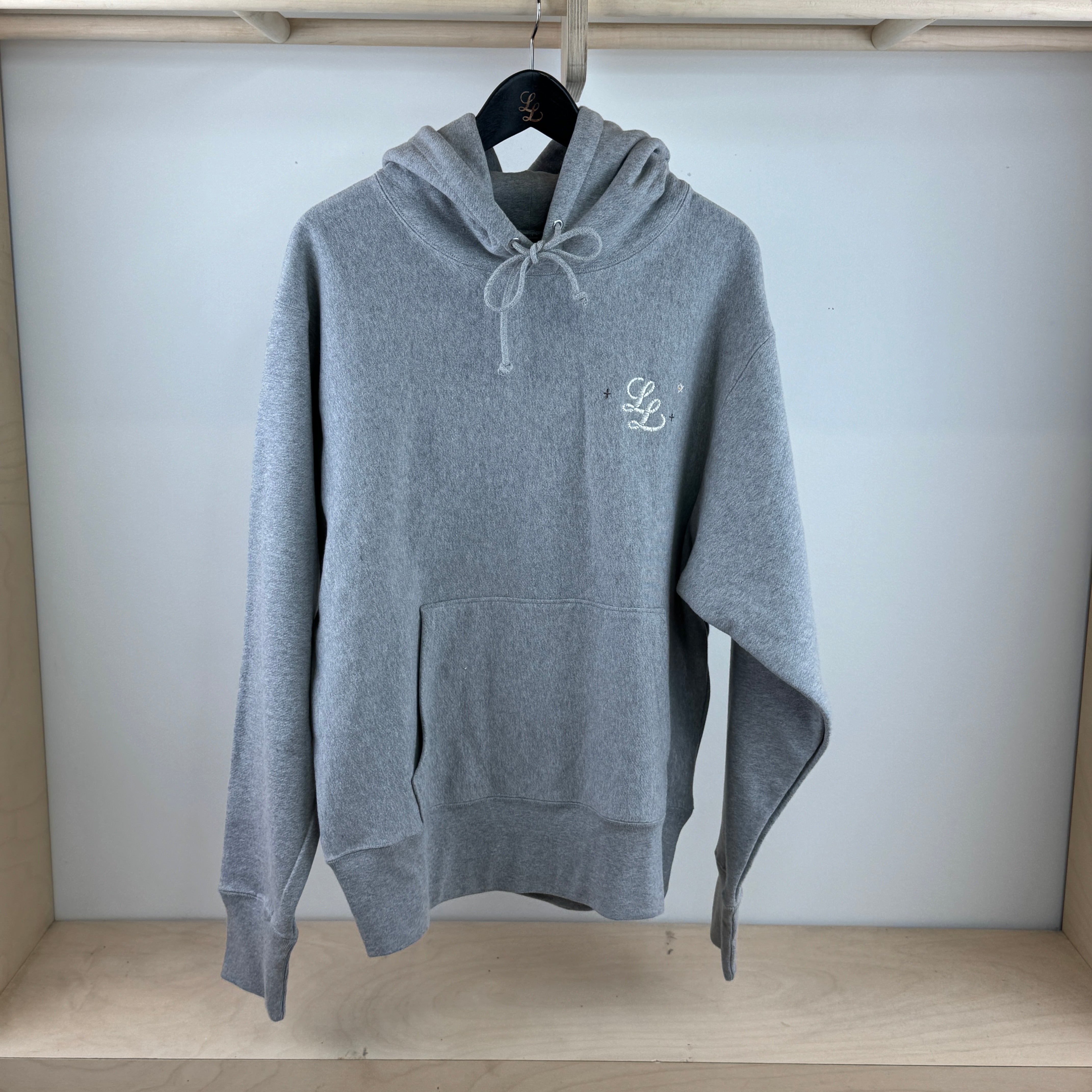 Staple LL Logo Handwork Hoodie - HEATHER GREY - Deadstock - (Size L)
