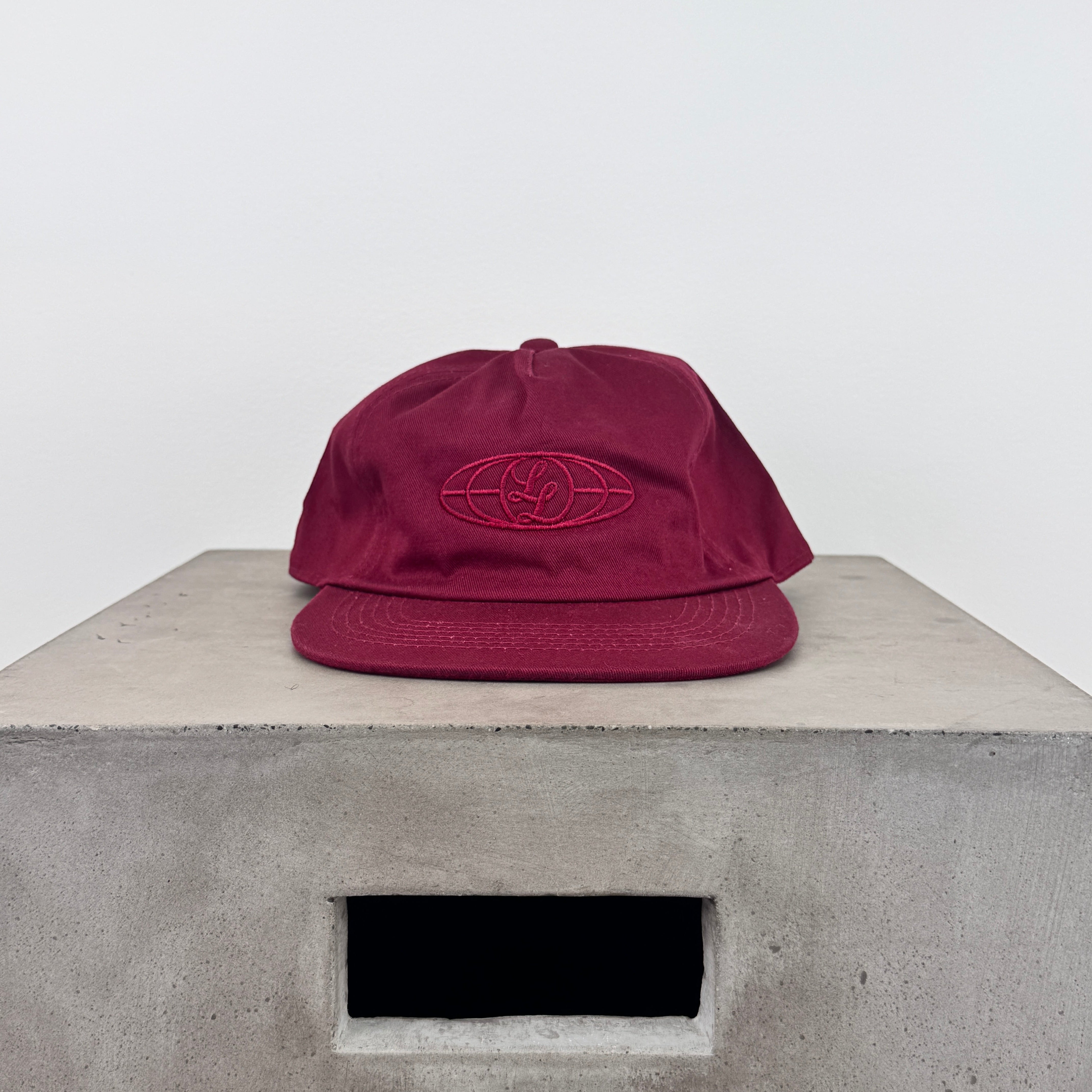 Global LL Logo 5-Panel Snapback Cap - SAMPLE - BURGUNDY