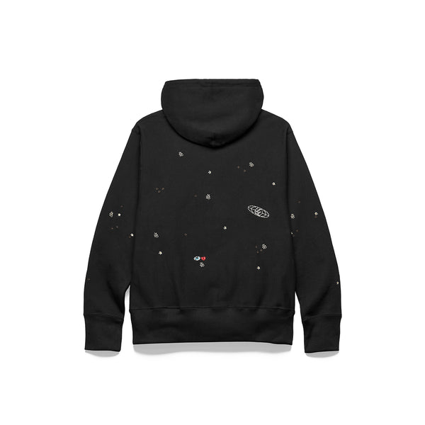 ALL OVER PRINT “HANDWORK” HOODED SWEATSHIRT [BLACK]