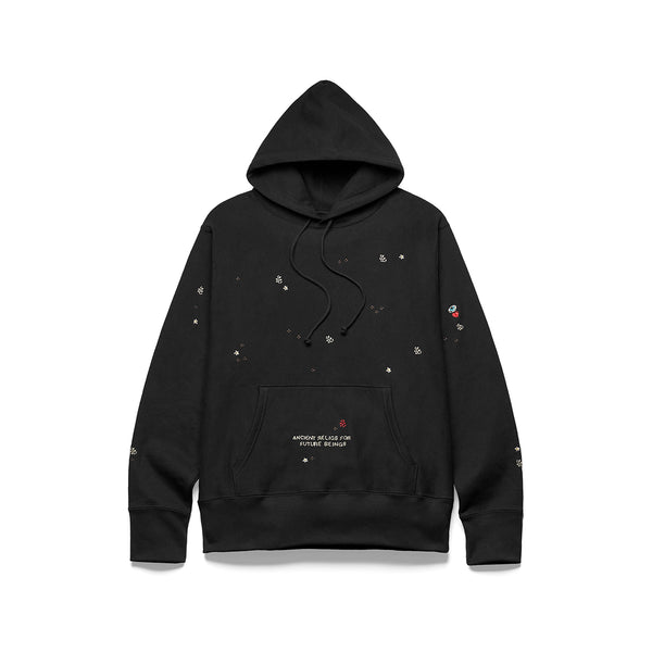 ALL OVER PRINT “HANDWORK” HOODED SWEATSHIRT [BLACK]