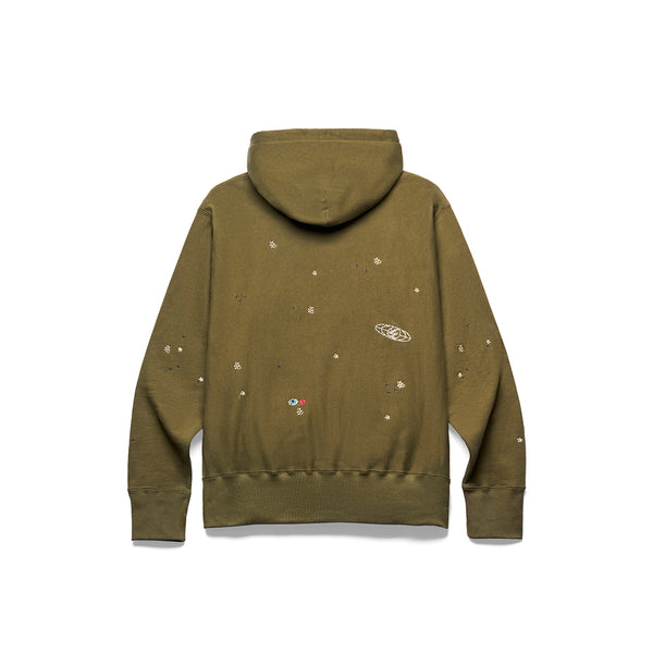 ALL OVER PRINT “HANDWORK” HOODED SWEATSHIRT [OLIVE]