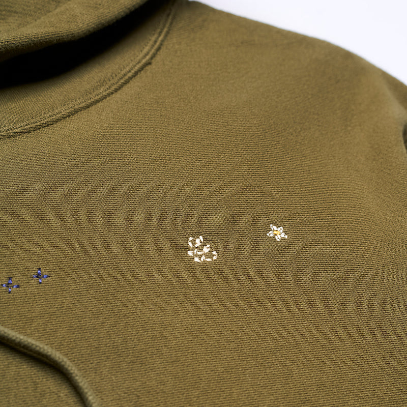 ALL OVER PRINT “HANDWORK” HOODED SWEATSHIRT [OLIVE]