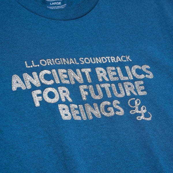 ANCIENT RELICS “PRINT EMBROIDERY” T-SHIRT [INDIGO DYED]